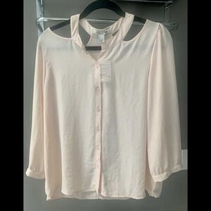 Forever 21 Light Pink Cold-Shoulder Button-Down Blouse